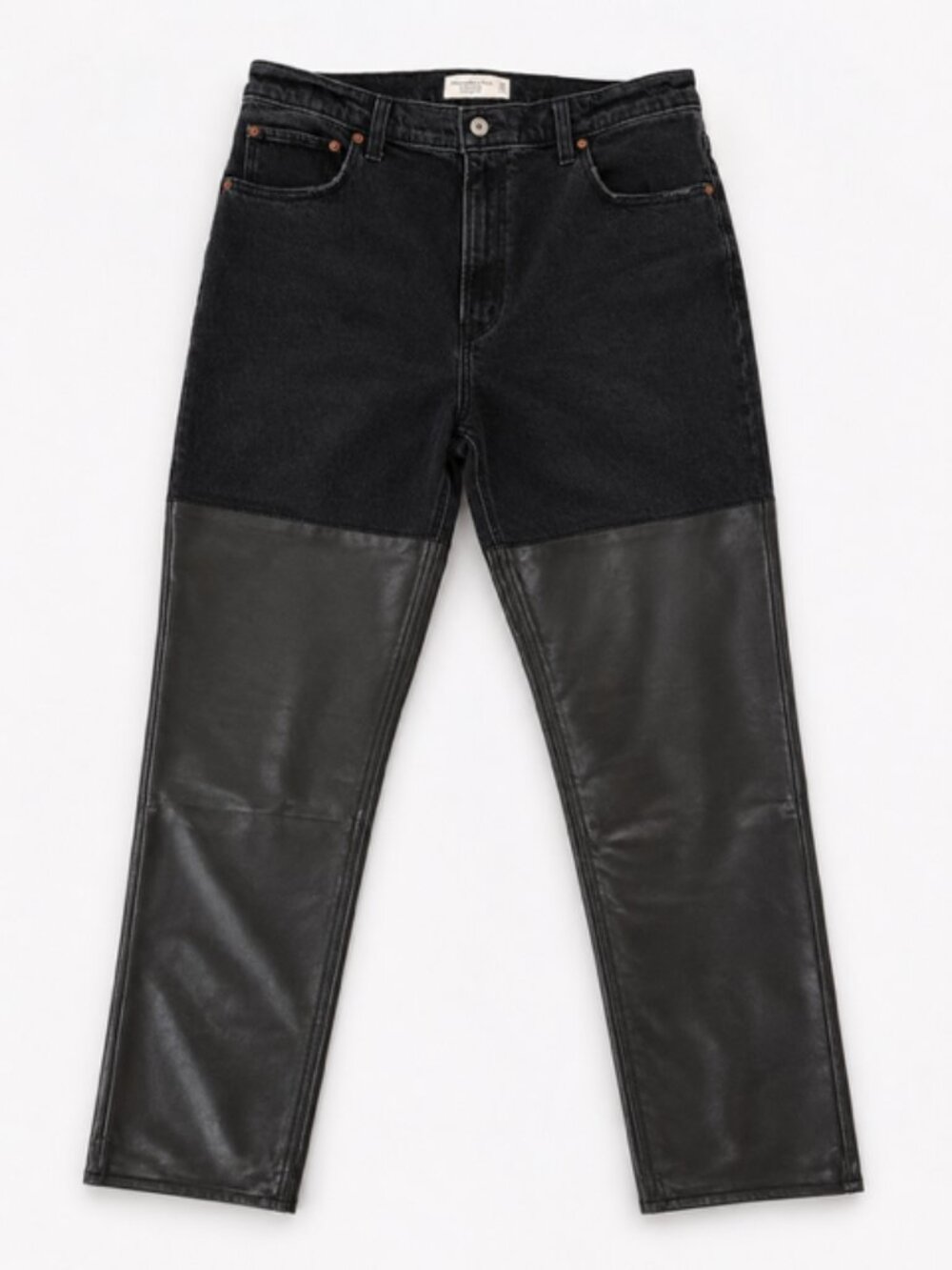 Abercrombie 90s Straight Ultra Wide High Rise Leather Grunge Panel Jeans 32 14L